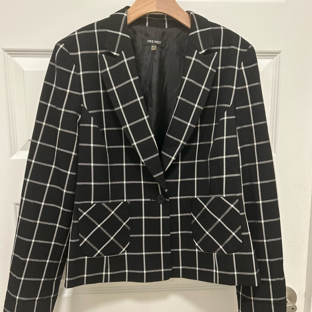 Nine West Black and White Check Blazer